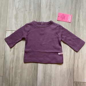 NWT RuffleButts Vintage Violet Purple Waffle Knit Long Sleeve Shirt, girls 0-3M